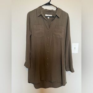 Thread & Supply Olive-Taupe Button-Up Dress Size Medium